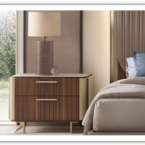 Hera 2 Drawer Nightstand in Channel Walnut Wood