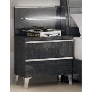 ESF Furniture Elite 2-Drawers Nightstand in Glossy Dark Gray Finish
