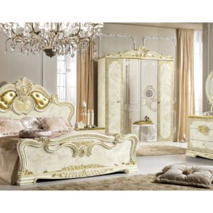 ESF Furniture Leonardo 2-Drawer Ivory Nightstand with Gold Antique Accents